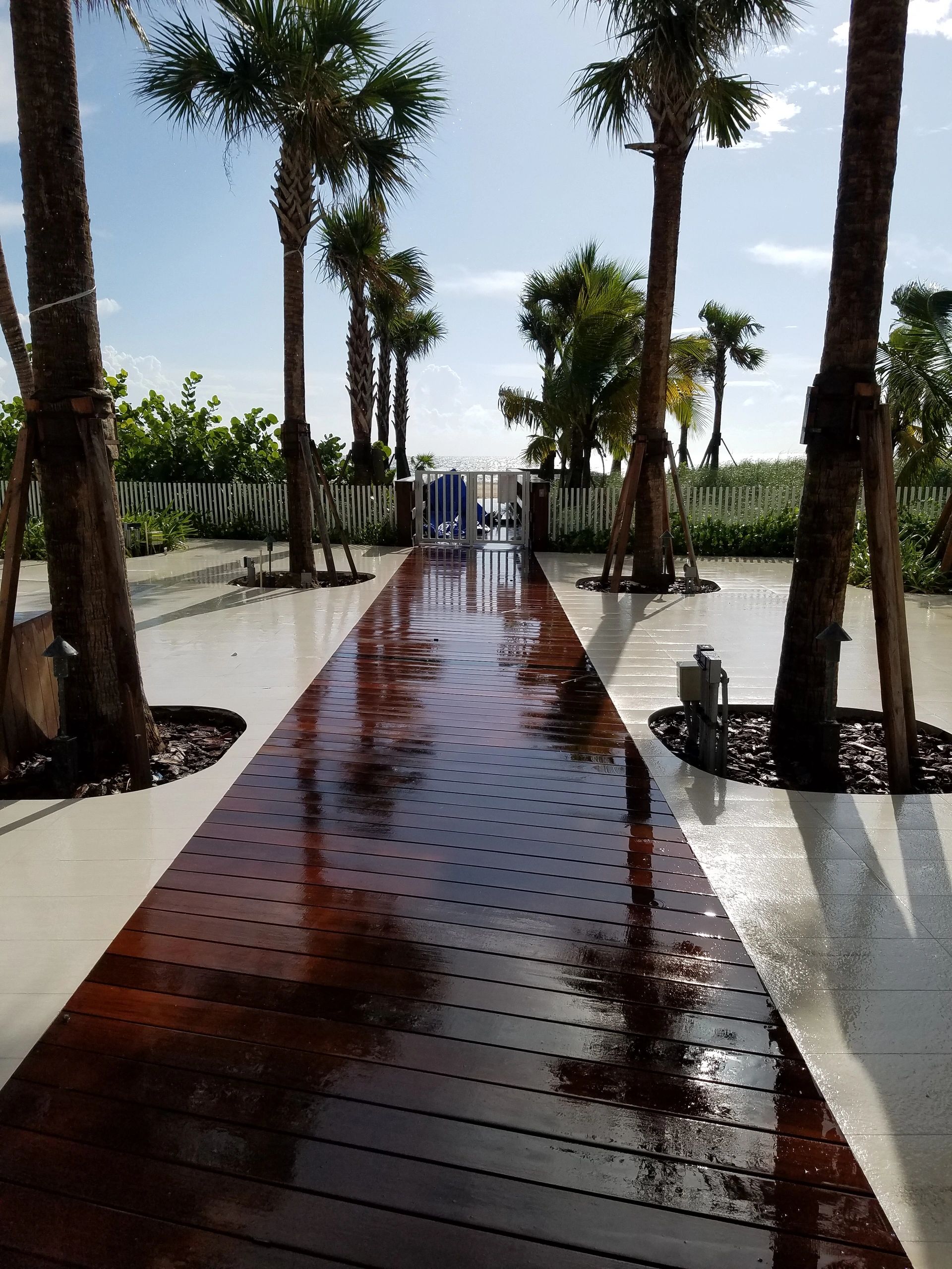 Ipe boardwalk in Pompano Beach — elevated beach access walkway